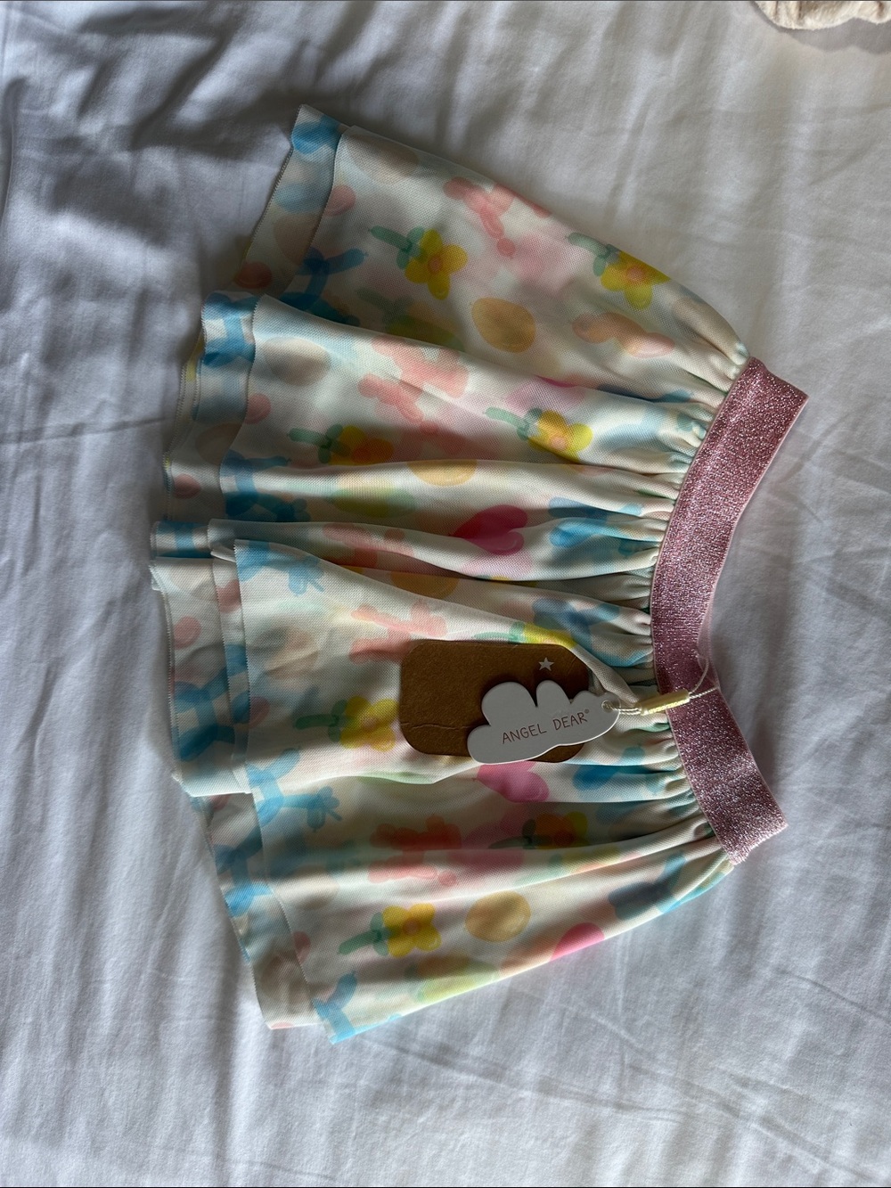 Angel Dear Pastel Floral Print Skirt with Pink Glitter Waistband